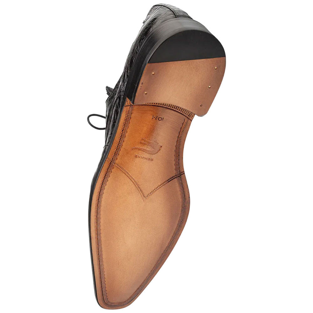 Mezlan Riverside Crocodile Skin Cap Toe Black Derby Lace Up Shoes