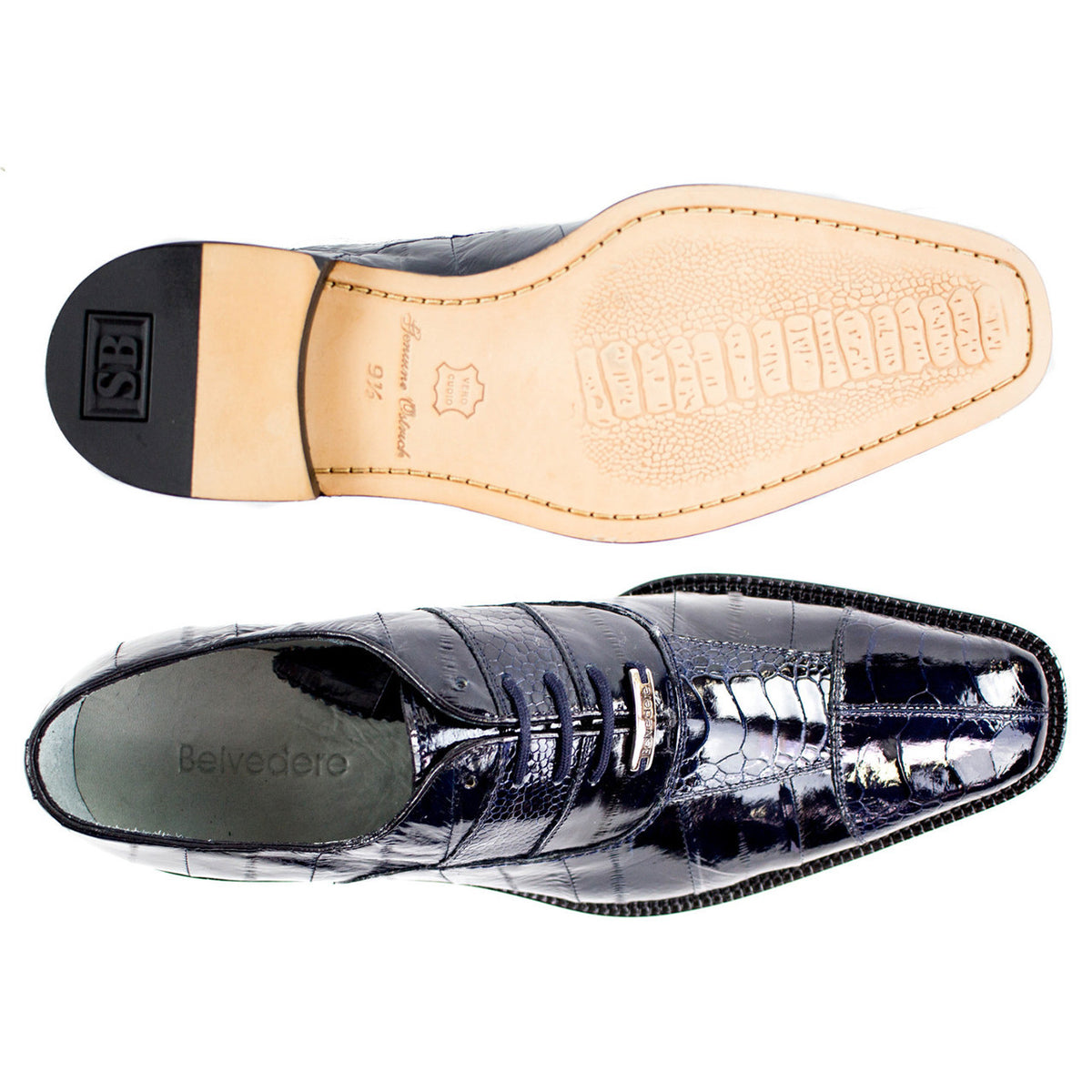 Belvedere Mare Genuine Ostrich Skin Navy Split-Toe Lace Ups