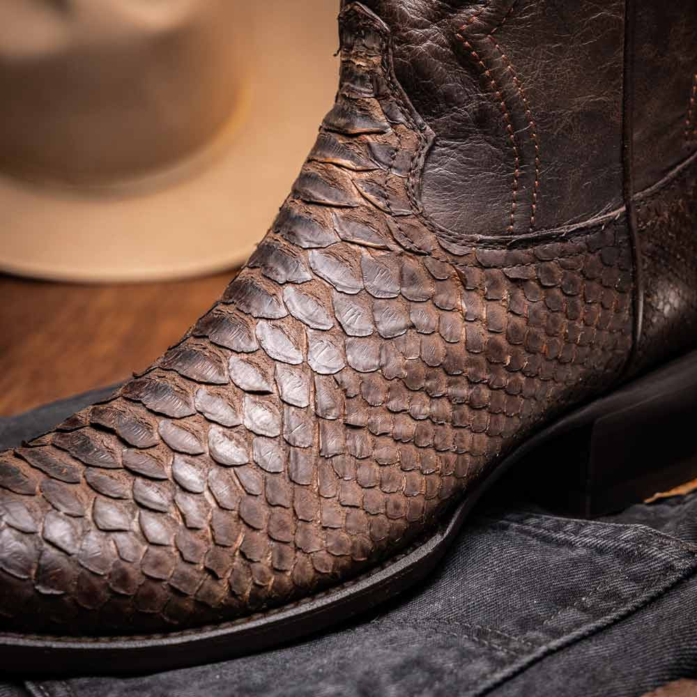 Kansas Genuine Python Skin Brown Cowboy Boot | Marco Di Milano Western Boots