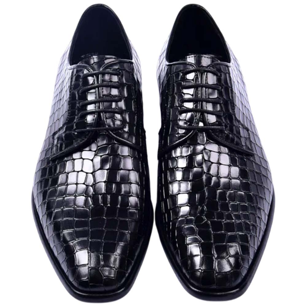 Corrente Bishop Black Crocodile printed Calfskin Lace-up Derby for Men