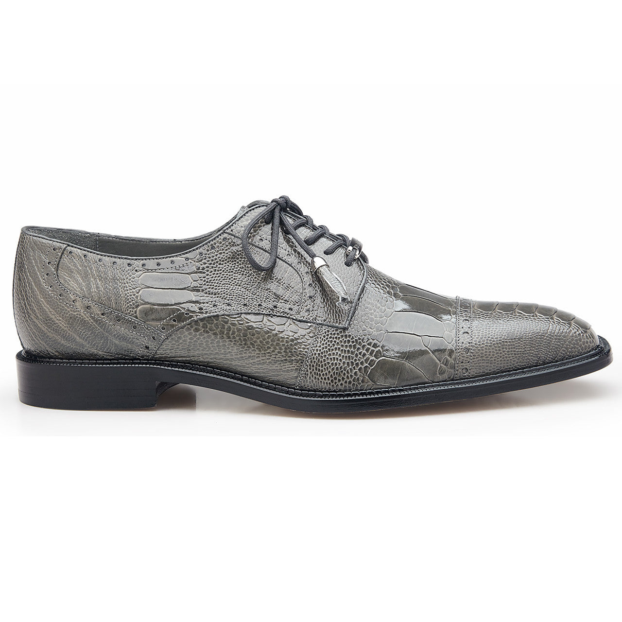 Belvedere Batta Gray Men's Genuine Ostrich Cap Toe Lace Up Shoes