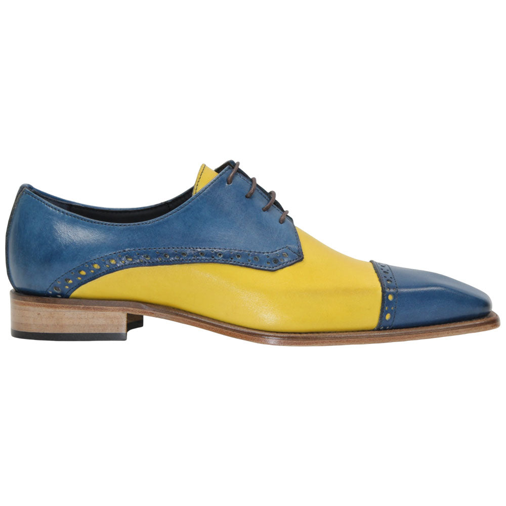 Duca Lombardi Men's Ocean Blue/Yellow Calf-Skin Leather Oxfords Shoes