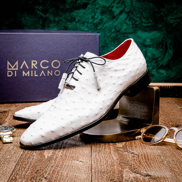 Marco Di Milano Criss Ostrich White Tassel Laced Oxford Shoes