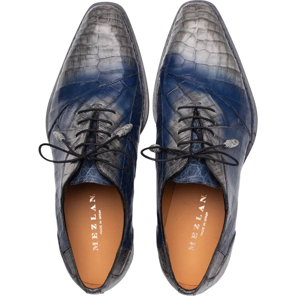 Mezlan Men's Pueblo Bi-Tonal Exotic Oxford in Pearl Grey/Blue