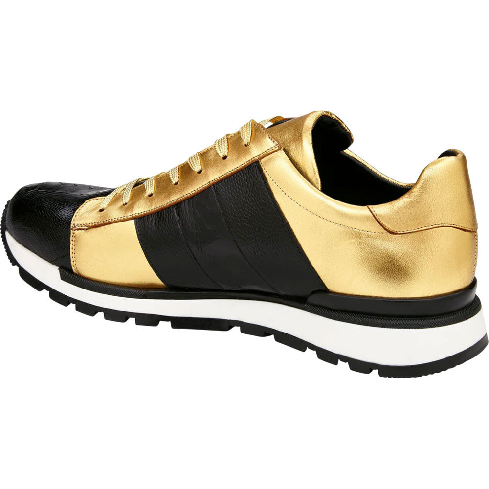 Belvedere Blake Black & Gold Fusion Exotic Ostrich/Calf-Skin Leather Sneakers