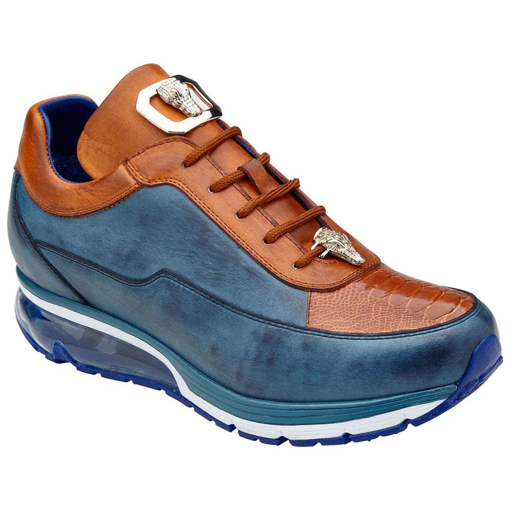 Belvedere Flash Antique Blue Safari/Almond Ostrich & Calfskin Sneakers
