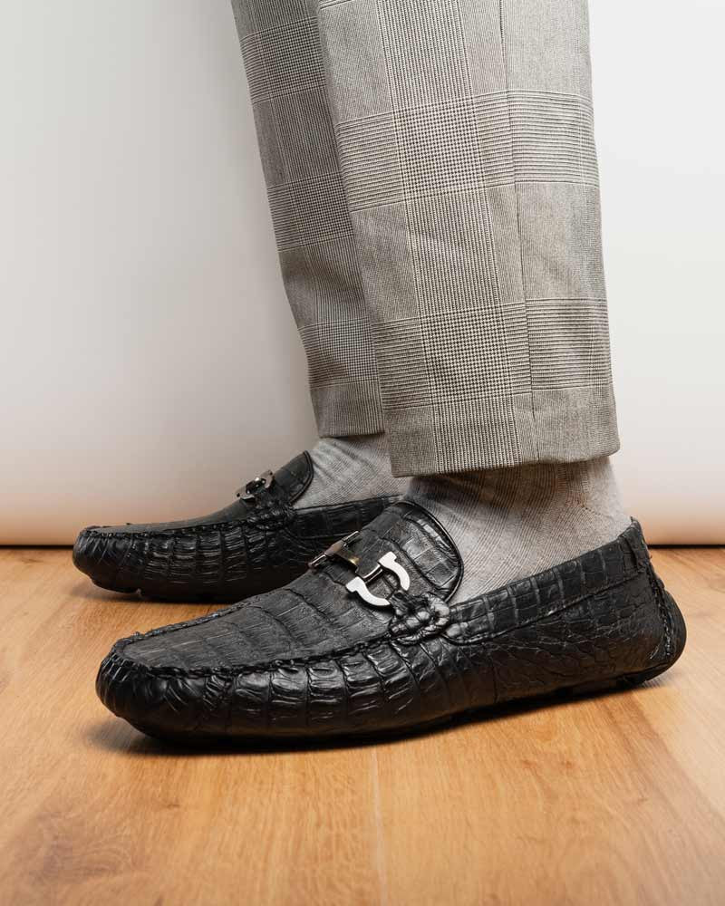 Marco Di Milano Parma Black Caiman Belly Bit Driving Loafers