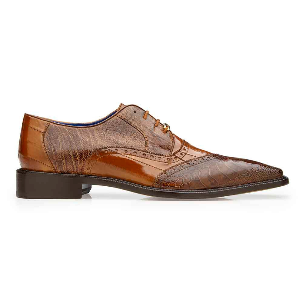 Belvedere Nino Men's Split Toe Oxford Antique Camel Eel Ostrich Shoe