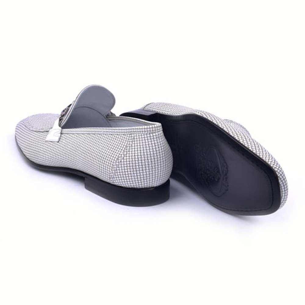 Corrente White Leather Silver Horse Bit Buckle Loafers for Men