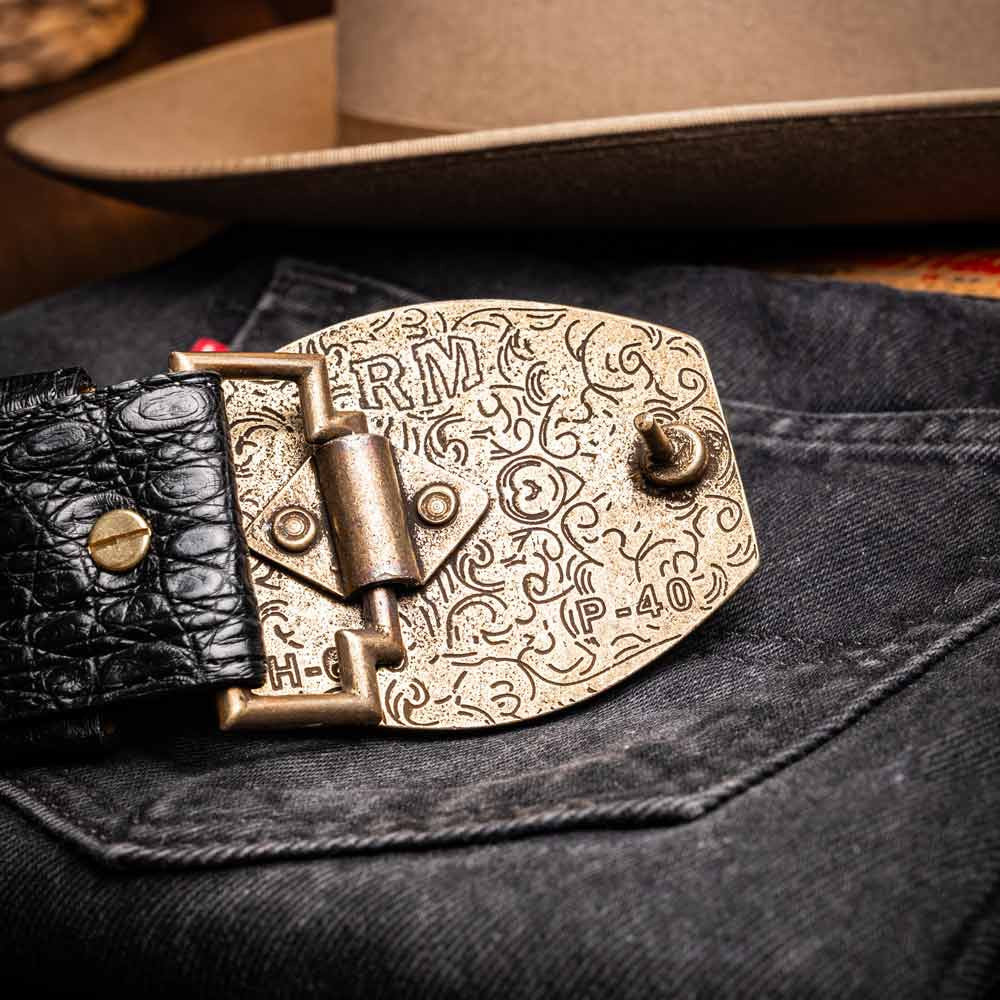 Iowa Genuine Caiman Crocodile Skin Belt in Black with Antique Western Buckle | Marco Di Milano Exotic Belt