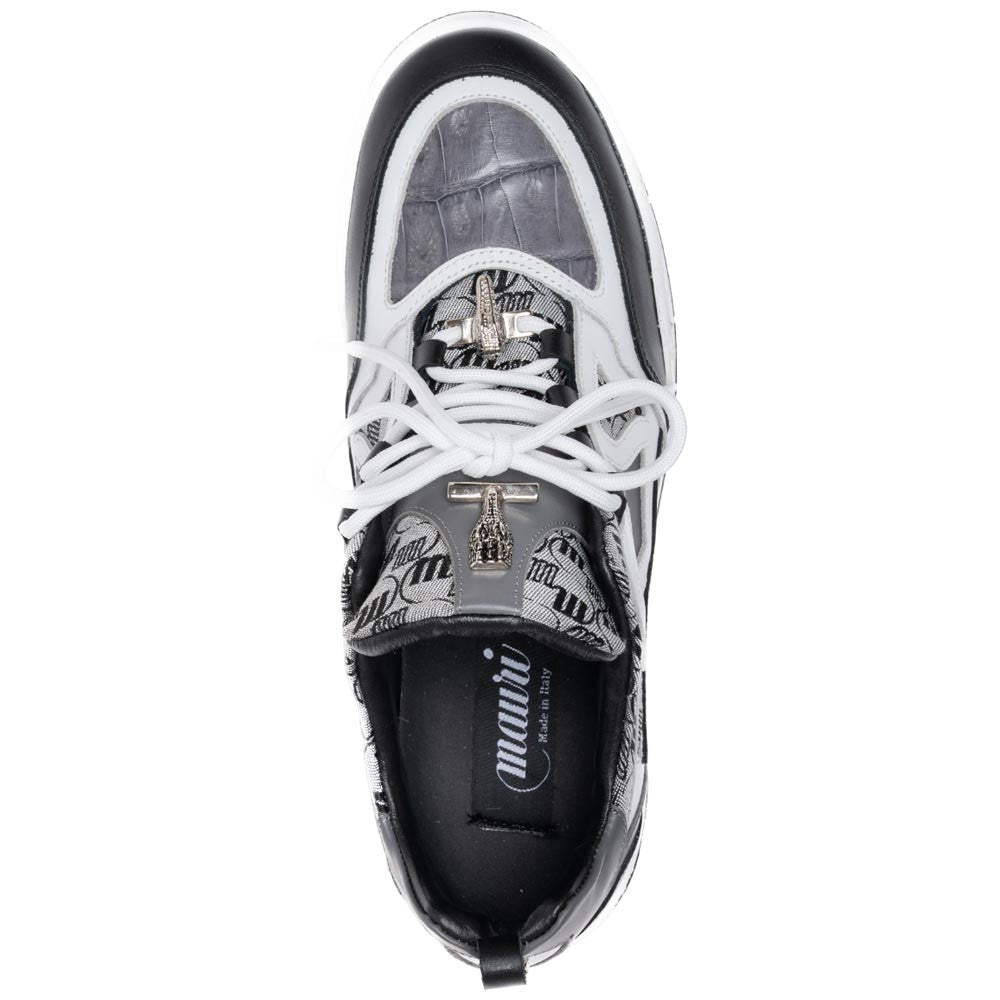 Mauri Men's Baby Crocodile Skin ABSTRACT Black Grey Fashion Sneaker(US Men Size)