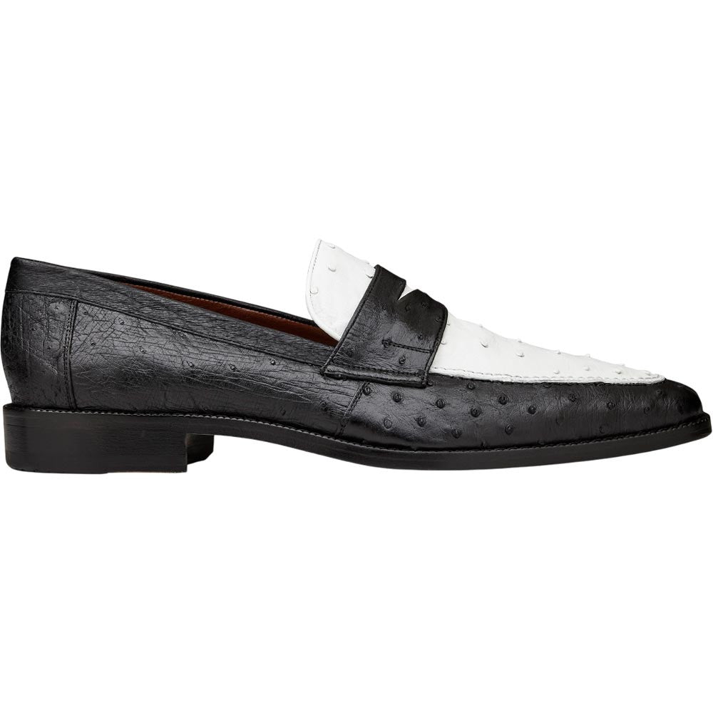 Belvedere Espada Black/White Men’s Ostrich Quill Penny Loafers