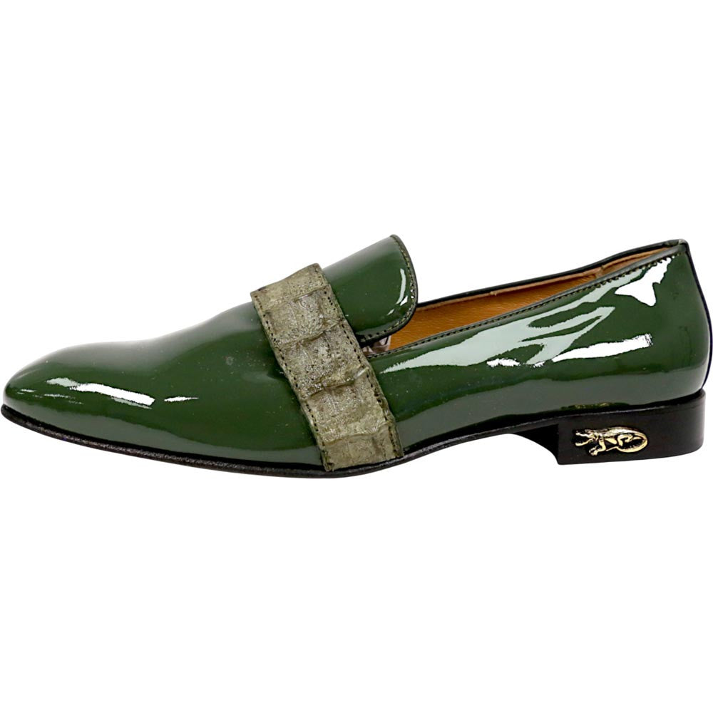 Mauri Elegante Men's Emerald Green Exotic Hornback / Patent Leather Slip-On Loafer