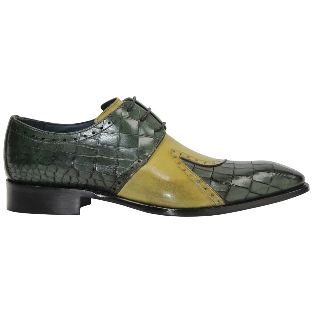 Vergato Light Green/Olive Calfskin Coroco Print Oxfords | Duca Dress Shoes for Men