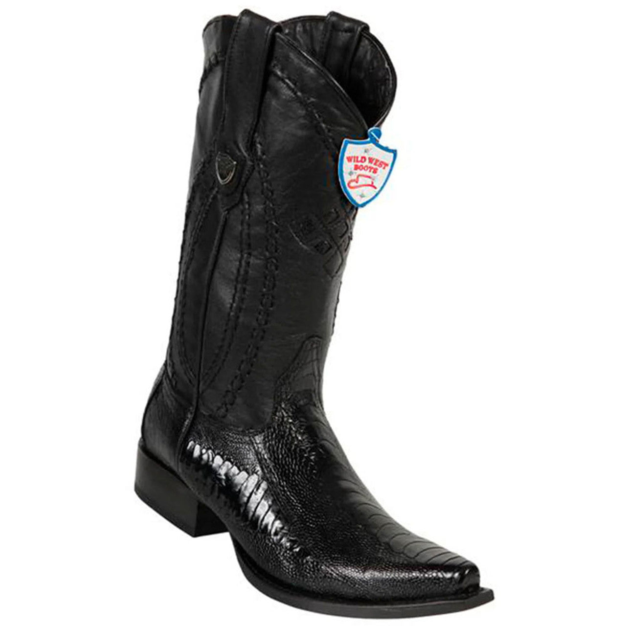 Wild West Black Ostrich Leg Snip Toe Boots
