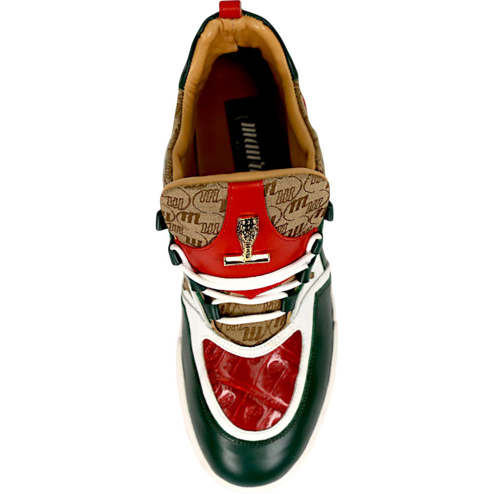 Mauri Abstract Men's Green / Red Exotic Crocodile / Fabric / Nappa Leather Casual Sneaker