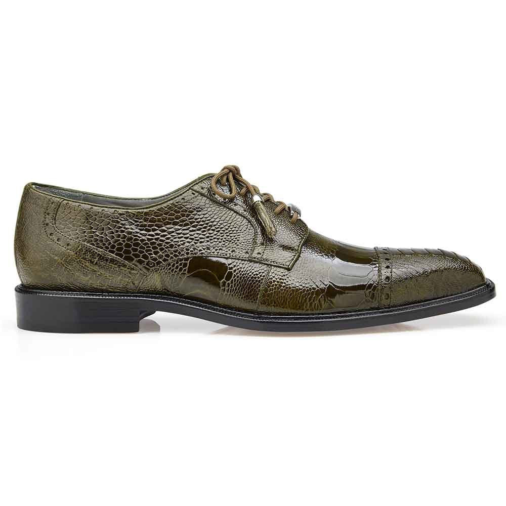Belvedere Batta Olive Men's Genuine Ostrich Cap Toe Lace Up Shoes