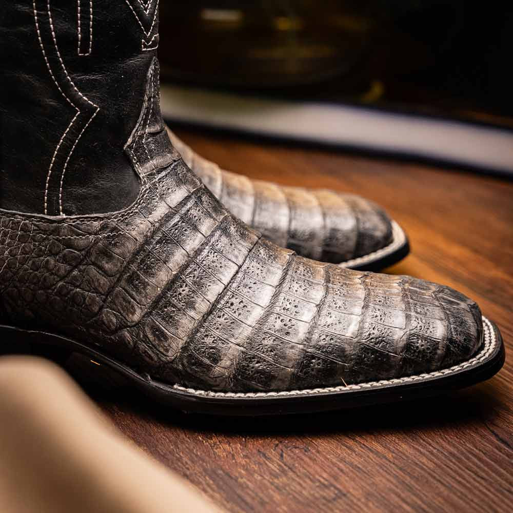 Tucson Genuine Caiman Belly Skin Stone Gray Cowboy Boot | Marco Di Milano Western Boots