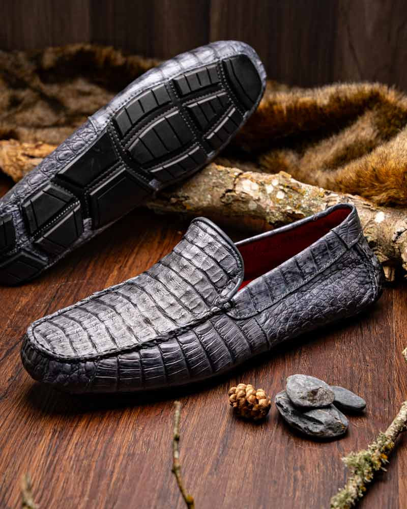 Marco Di Milano Remo Gray Caiman Driving Slip-On Loafers