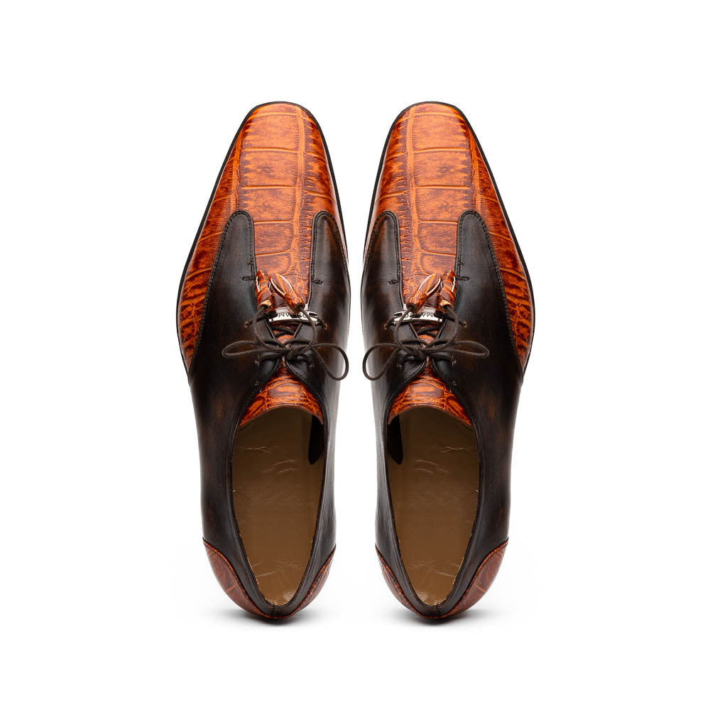 Marco Di Milano Anzio Derby Brandy Alligator And Calfskin Shoes