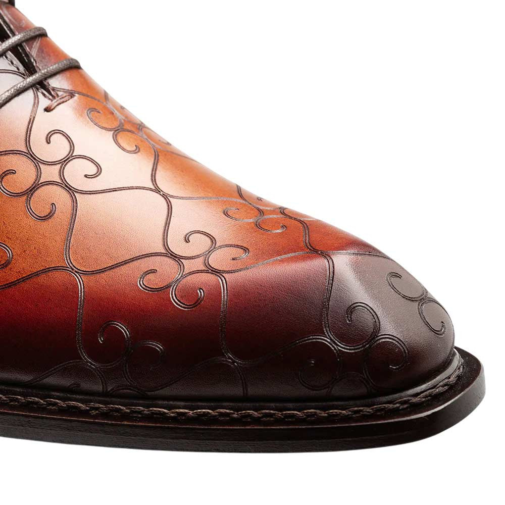Tribeca Laser Print Patina Calfskin Cognac Rust Oxford | Mezlan Dress Shoes for Men