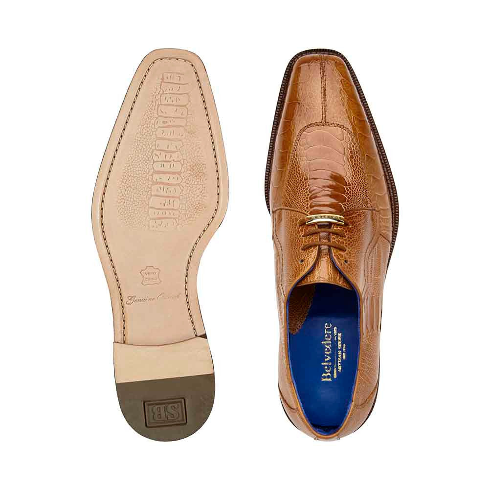 Belvedere Siena Men's Burnt Amber Genuine Ostrich Skin Lace-Up Shoes