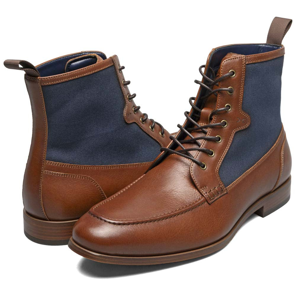 Brumley Moc Toe Lace Up Boots Oxford | Stacy Adams Dress Boots in Tan & Navy for Men