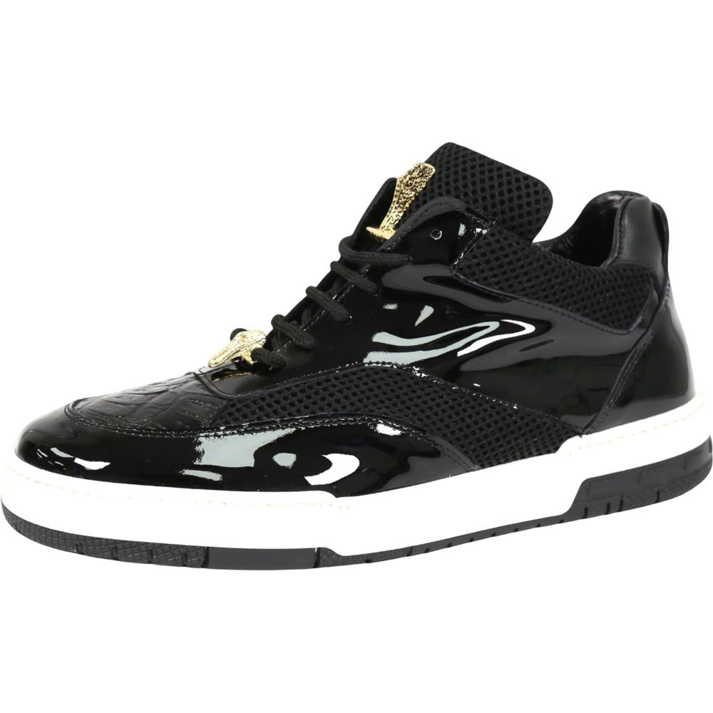 Mauri Breeze Men's Black Exotic Crocodile / Fabric / Patent Leather Casual Sneaker