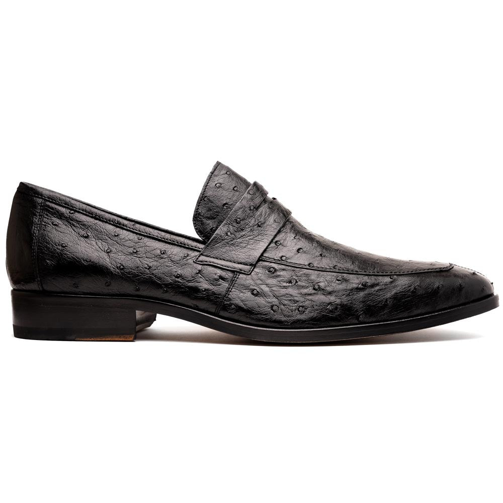Salvatore Black Men's Full Quill Ostrich Skin Slip-on Loafers | Marco Di Milano