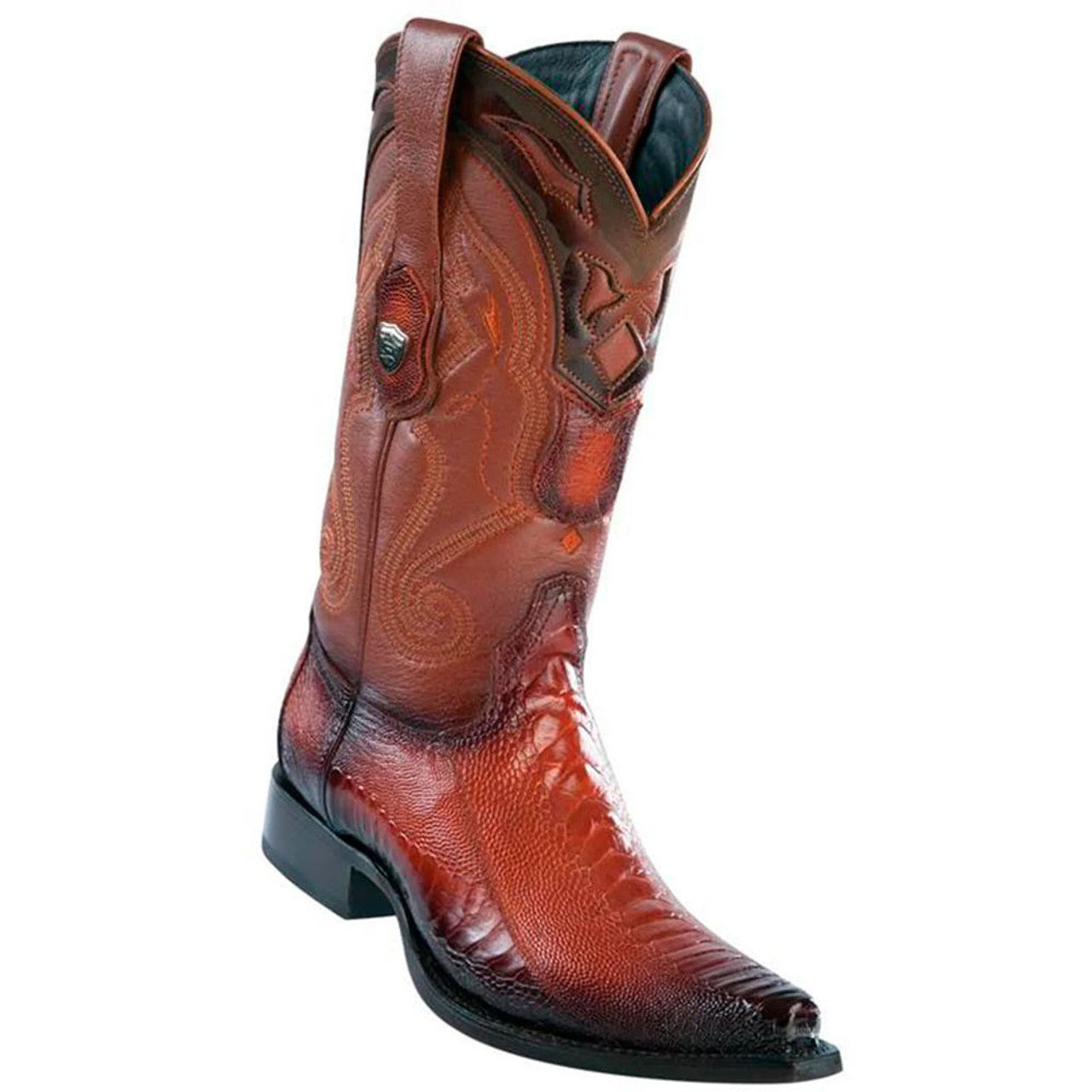 Wild West Cognac Ostrich Leg Snip Toe Boots