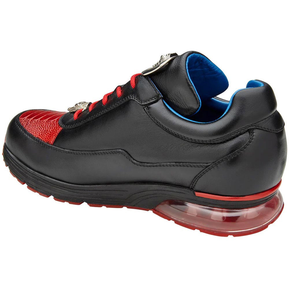 Belvedere Flash Black/Red Ostrich Leg & Calf Sneakers