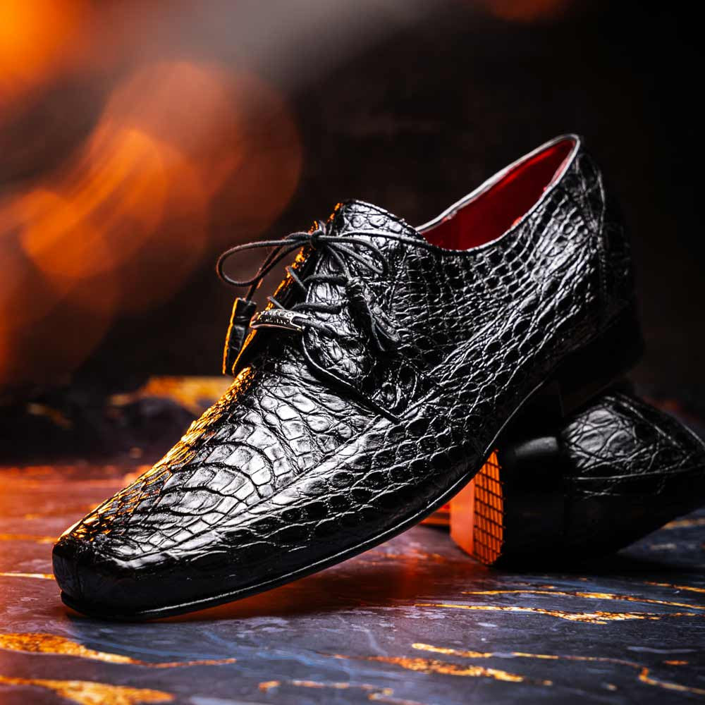 Leonardo Men’s Genuine Caiman Crocodile Dress Derby | Marco Di Milano Exotic Shoes in Black