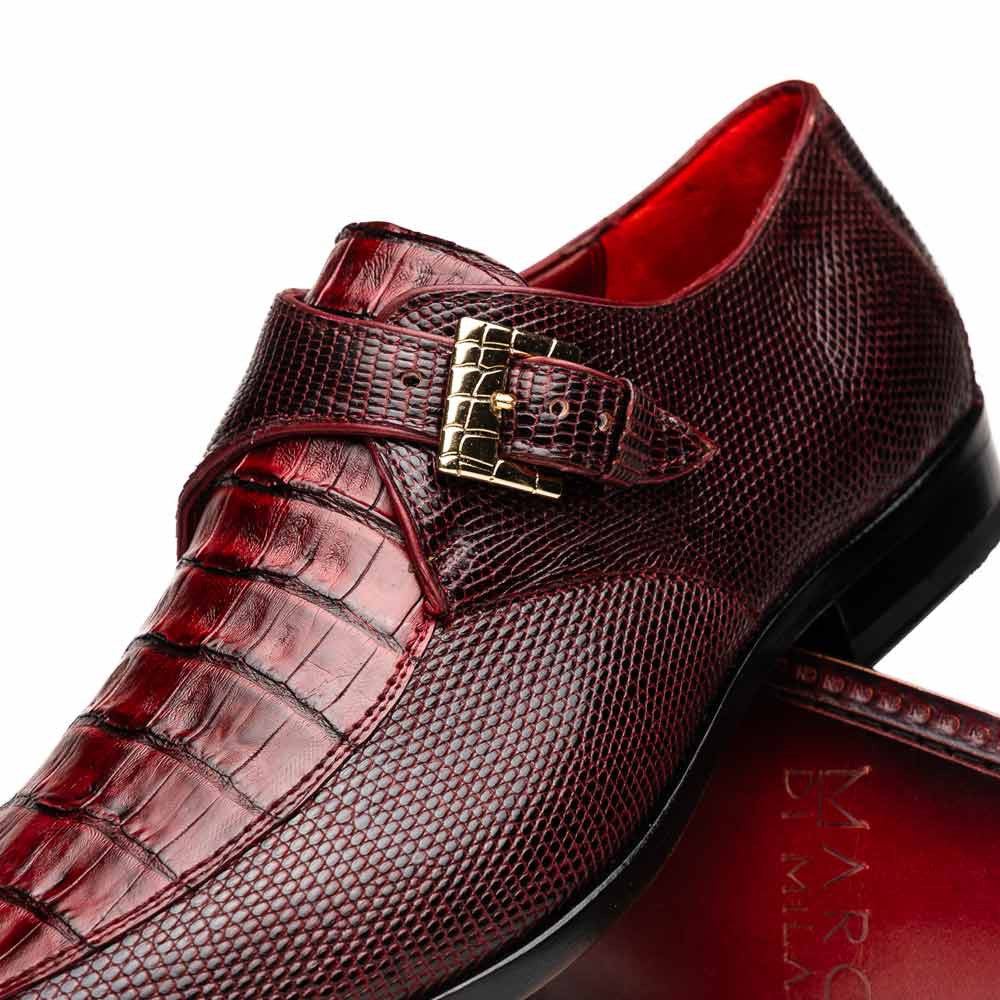 Toluca Genuine Crocodile and Lizard Skin Wine Monk Strap | Marco Di Milano
