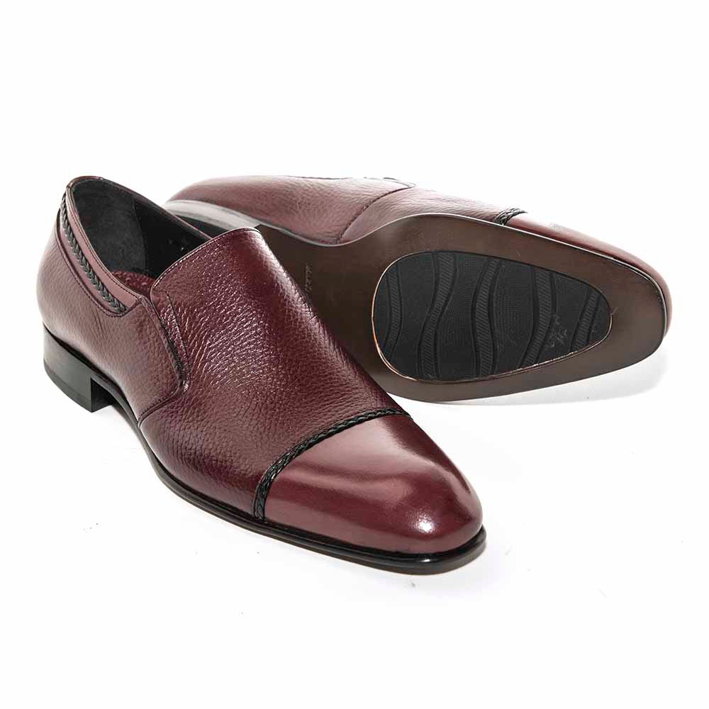Mario Manzoni Burgundy Leather Double Gore Slip-On Dress Shoes for Men