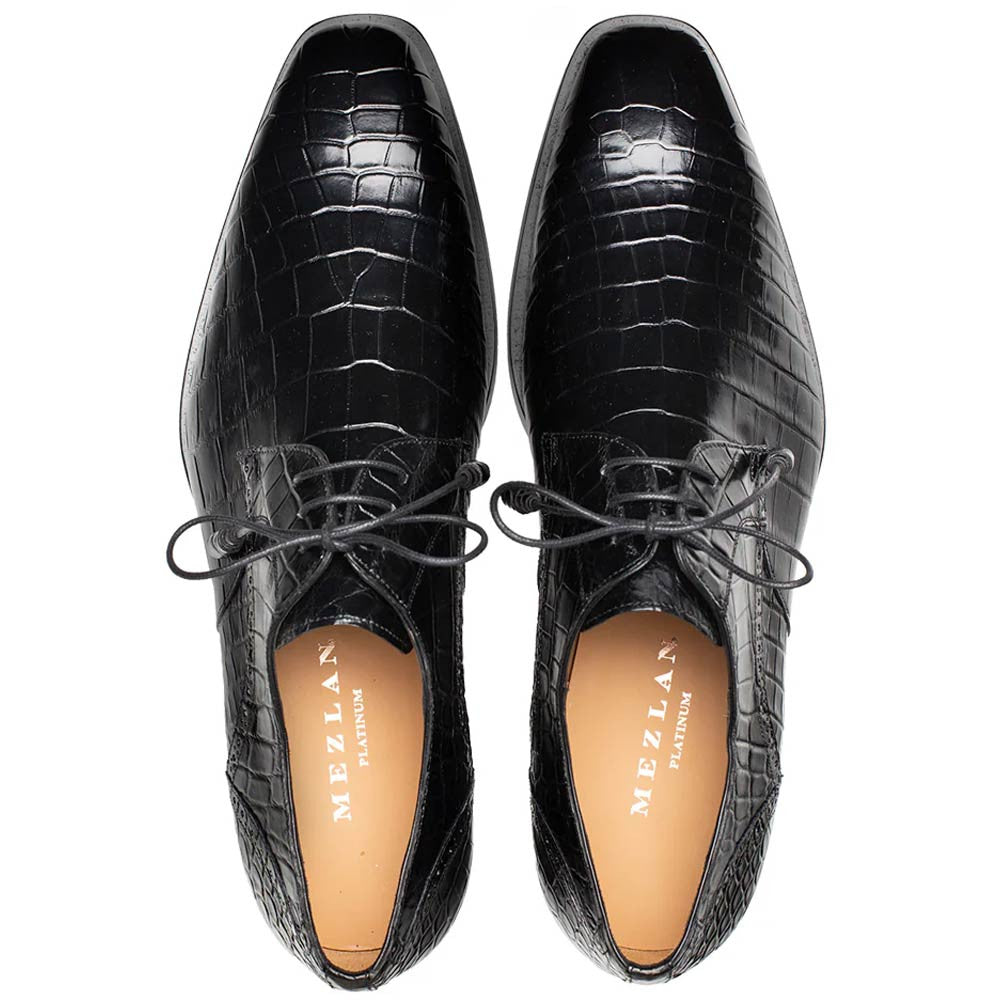 Mezlan Men's Genuine Alligator Black Derby Lace-Up Shoes