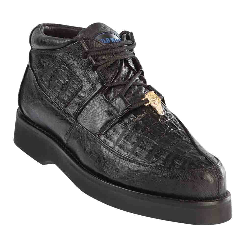 Wild West Black Genuine Caiman with Smooth Ostrich Mens Casual Sneaker