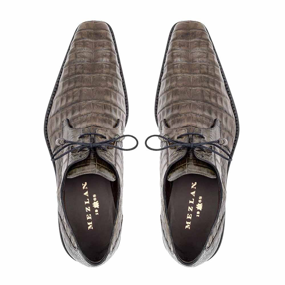 Mezlan of Spain Genuine Crocodile Skin Grey Derby Shoes ANDERSON (USA Men Size)