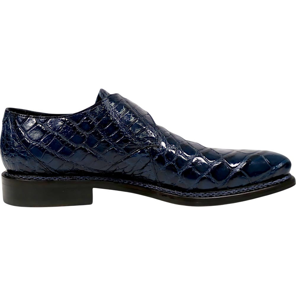 Mauri Shadow Men's Wonder Blue Exotic Alligator Single Monk-Strap Shoes