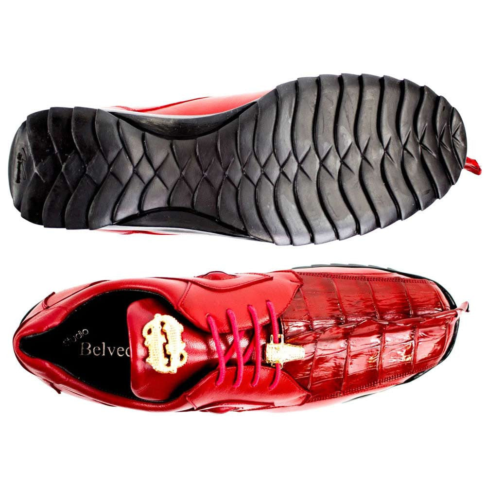 Belvedere Vasco Men's Red Hornback Crocodile & Soft Calf Sneaker