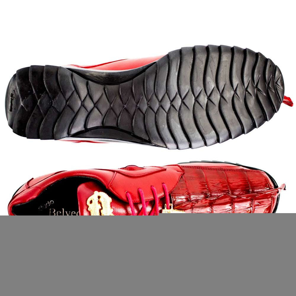 Belvedere Men's Vasco Red Hornback Crocodile Skin Sneaker