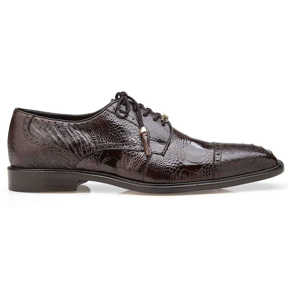 Belvedere Batta Chocolate Men's Genuine Ostrich Cap Toe Lace Up Shoes