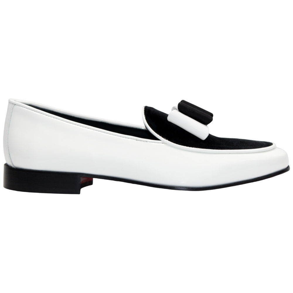 Amalfi White & Black Velvet & Patent Leather Slip on | Duca Bow Dress Loafers