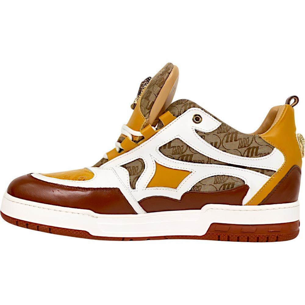 Mauri Abstract Men's Gold / Toffee / White / Beige Exotic Crocodile / Fabric / Nappa Leather Casual Sneaker