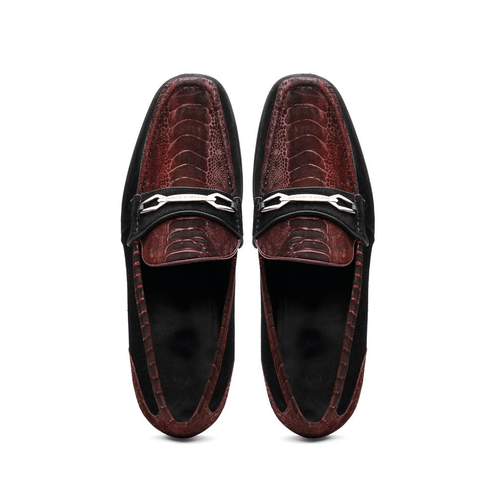 Marco Di Milano Hugo Ostrich Black/Wine Sueded Bit Loafers