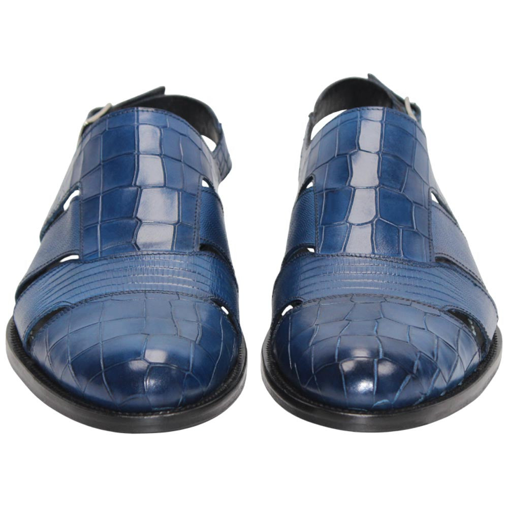 Positano Blue Calfskin Exotic Print Sandal | Duca Dress Sandals for Men