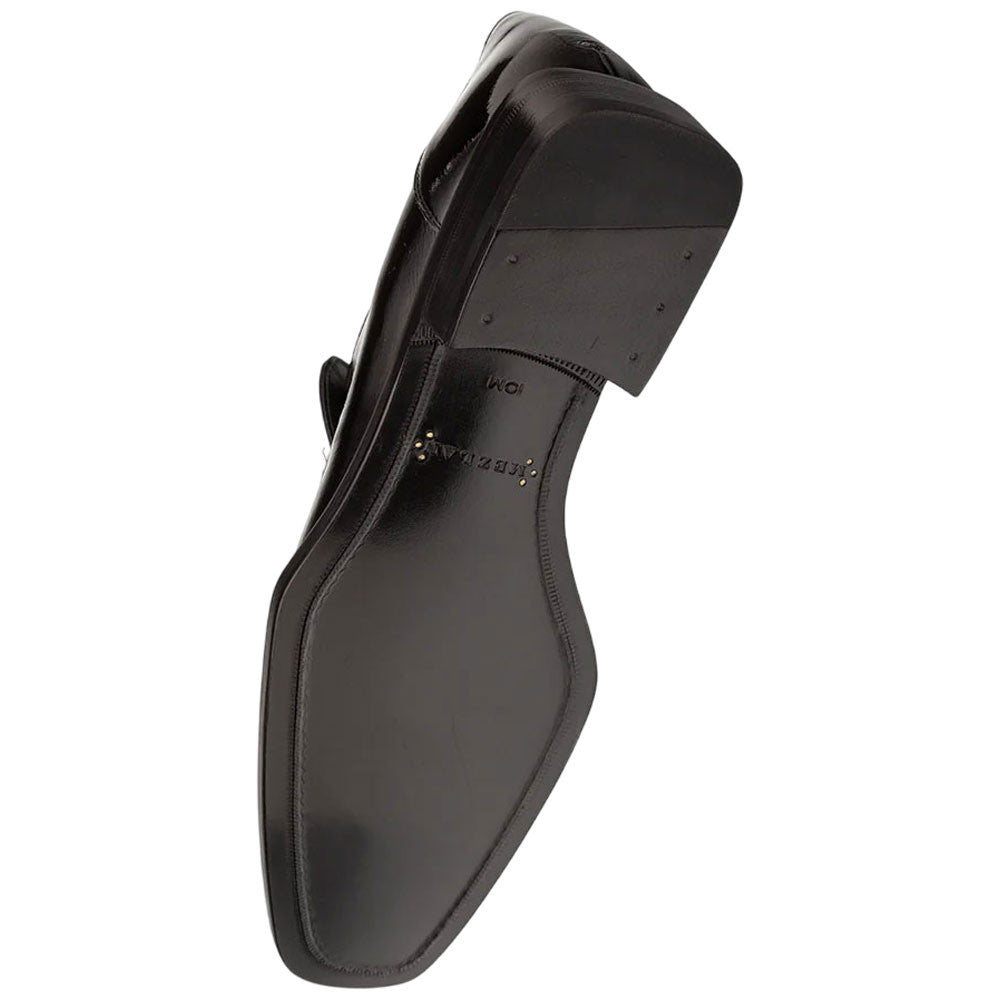 Accola Hi-Shine Textured Black Slip On | Mezlan Dress Loafer for Men
