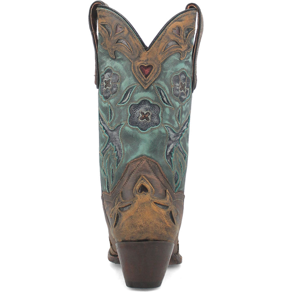 Dan Post Women’s Vintage Bluebird Chocolate & Teal 11” Snip Toe Cowboy Boot
