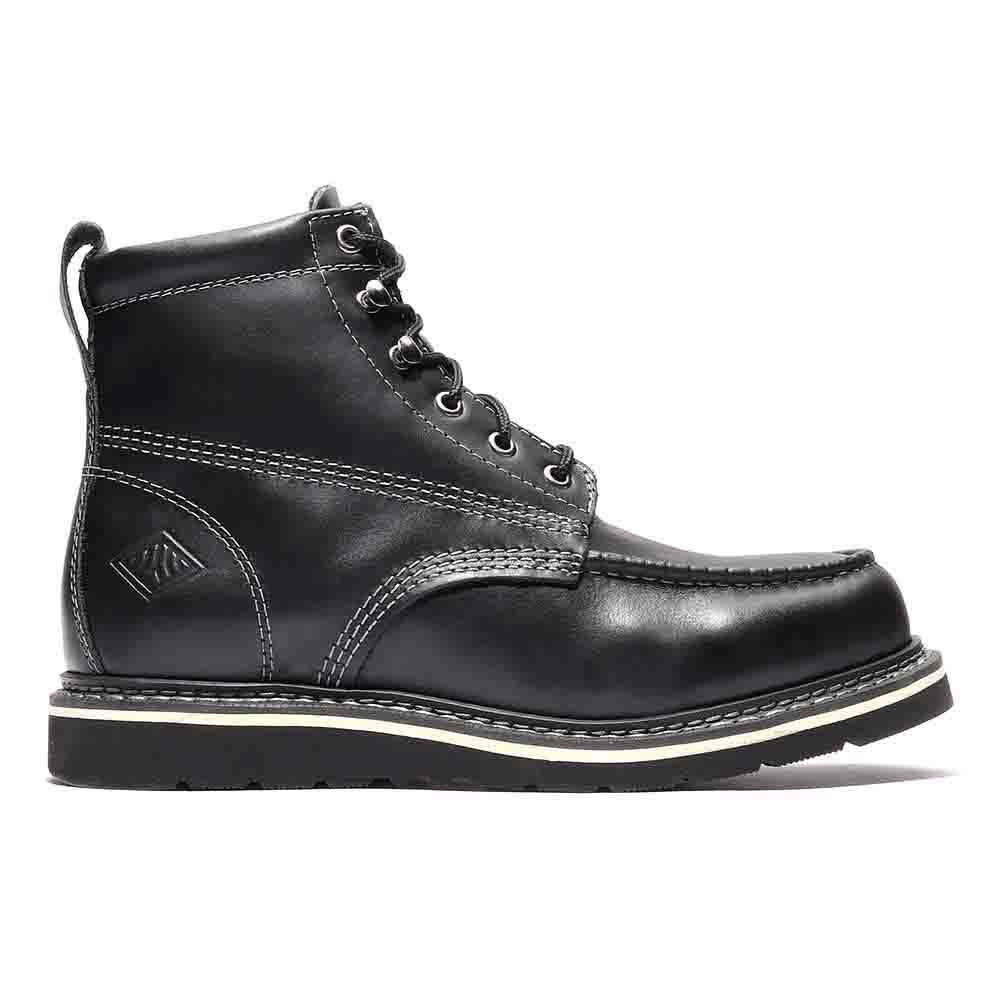 BONANZA Jet Black Full Grain Saddle Leather Work Boot