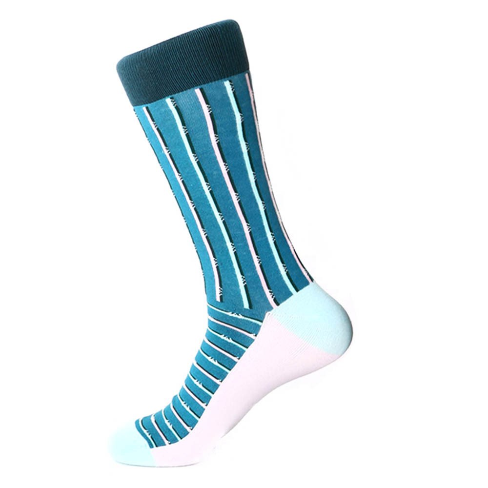Steven Land Two Tone Stripes Pattern Teal Green Multi Cotton Nylon Spandex Socks