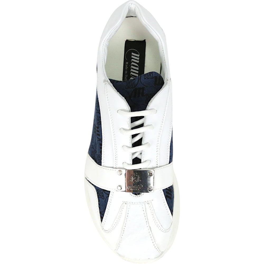 Mauri Kingsman Men's White / Blue Exotic Crocodile / Calfskin Leather Casual Sneaker
